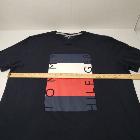 Tommy Hilfiger T-Shirt Mens XL Blue Logo Short Sleeve Crew Neck Graphic Tee Flag - Picture 4 of 16